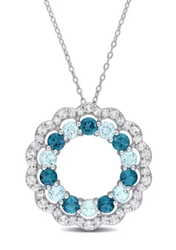 Cheap ✨ 6 CT TGW London Blue, Sky Blue and White Topaz Open Circle Pendant with Chain in Sterling Silver by Belk & Co. ✔️