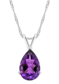 New 🎉 Sterling Silver 12x8mm Pear Shape Amethyst Pendant Necklace by Belk & Co. ✔️