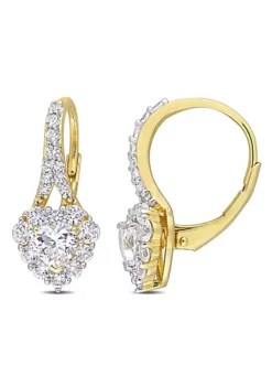 Cheapest 👍 Lab Created 2.4 CT TGW Created White Sapphire Halo Heart Leverback Earrings in Yellow Plated Sterling Silver by Belk & Co. 💯