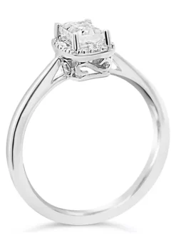 Promo 💯 Sterling Silver 6x4mm Emerald Cut White Topaz Diamond Accent Halo Ring by Belk & Co. 🛒 -DealsBelk & Co. Store Belk 23165