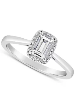 Promo 💯 Sterling Silver 6x4mm Emerald Cut White Topaz Diamond Accent Halo Ring by Belk & Co. 🛒 -DealsBelk & Co. Store Belk 23167