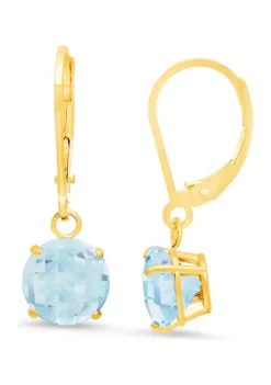 Wholesale ⌛ 10K Yellow Gold Round Checkerboard Cut 2.6 ct. t.w. Aquamarine Leverback Earrings (8 Millimeter) by Belk & Co. 🧨