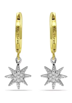 Discount ⌛ 1/6 ct. t.w. Diamond Star Drop Hoop Earrings, 18kt Gold over Sterling Silver by Belk & Co. 🧨 -DealsBelk & Co. Store Belk 23259