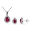 Flash Sale 🥰 Lab Created 4 7/8 CT TGW Created Ruby and Created White Sapphire Teardrop Halo Pendant with Chain and Stud Earrings 2-Piece Set in Sterling Silver by Belk & Co. 🎉