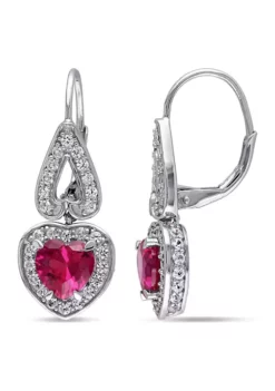 Deals 👏 Lab Created 4.94 ct. t.g.w. Created Ruby and White Sapphire Heart Leverback Earrings in Sterling Silver by Belk & Co. 🎁