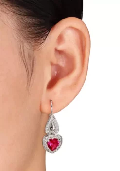 Deals 👏 Lab Created 4.94 ct. t.g.w. Created Ruby and White Sapphire Heart Leverback Earrings in Sterling Silver by Belk & Co. 🎁 -DealsBelk & Co. Store Belk 23272