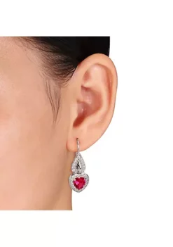Deals 👏 Lab Created 4.94 ct. t.g.w. Created Ruby and White Sapphire Heart Leverback Earrings in Sterling Silver by Belk & Co. 🎁 -DealsBelk & Co. Store Belk 23273