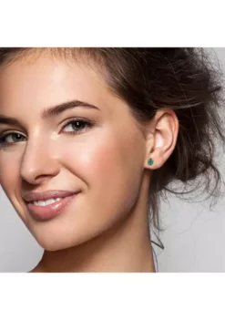 Budget 😀 Lab Created 1.40 ct. t.g.w. Created Emerald Bezel Style Oval Stud Earrings in Sterling Silver by Belk & Co. ⌛ -DealsBelk & Co. Store Belk 23283
