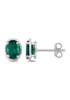 Budget 😀 Lab Created 1.40 ct. t.g.w. Created Emerald Bezel Style Oval Stud Earrings in Sterling Silver by Belk & Co. ⌛ -DealsBelk & Co. Store Belk 23284