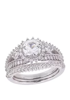 Coupon 🧨 1.6 ct. t.w. Lab Created White Sapphire and 4/5 ct. t.w. Diamond Bridal Ring Set in 10K White Gold by Belk & Co. ⌛