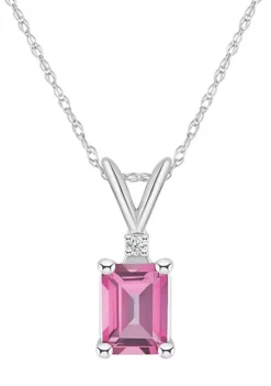 Discount 🥰 14K Gold 7x5 Emerald Cut Pink Topaz Diamond Accent Pendant by Belk & Co. 😀