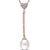 Budget 🎁 Pearl and 1/10 ct. t.w. Diamond Heart Lariat Necklace in 10K Rose Gold by Belk & Co. ✔️