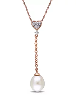 Budget ๐ Pearl and 1/10 ct. t.w. Diamond Heart Lariat Necklace in 10K Rose Gold by Belk & Co. โ๏ธ