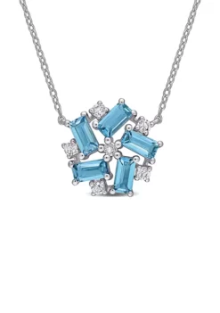 Discount 🧨 2.6 ct. t.w. Blue and White Topaz Floral Brick Cluster Necklace in Sterling Silver by Belk & Co. 🌟