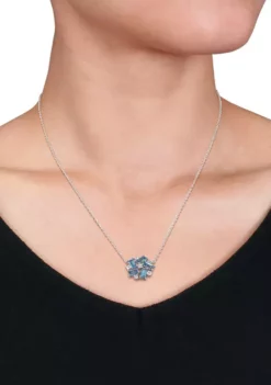 Discount 🧨 2.6 ct. t.w. Blue and White Topaz Floral Brick Cluster Necklace in Sterling Silver by Belk & Co. 🌟 -DealsBelk & Co. Store Belk 23355