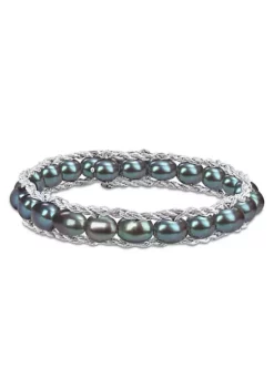 Cheapest ๐ 6-7MM Black Freshwater Cultured Pearl Bangle in Sterling Silver by Belk & Co. ๐