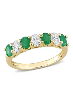 Brand new 🛒 Oval Emerald and 1/2 CT TW Oval Diamond Semi-Eternity Band in 14k Yellow Gold by Belk & Co. 👏