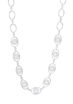 Brand new ❤️ Lab Created 8-8.5 Millimeter Oval Pearl and 1.5 Millimeter Created White Sapphire Necklace in Sterling Silver by Belk & Co. 👍