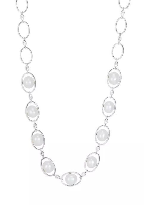 Brand new โค๏ธ Lab Created 8-8.5 Millimeter Oval Pearl and 1.5 Millimeter Created White Sapphire Necklace in Sterling Silver by Belk & Co. ๐ 1 Brand new โค๏ธ Lab Created 8-8.5 Millimeter Oval Pearl and 1.5 Millimeter Created White Sapphire Necklace in Sterling Silver by Belk & Co. ๐