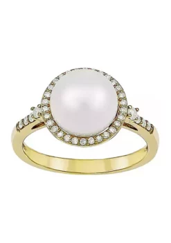 Buy 🥰 1/5 ct. t.w Diamond and Pearl Ring in 10K Yellow Gold by Belk & Co. 🛒