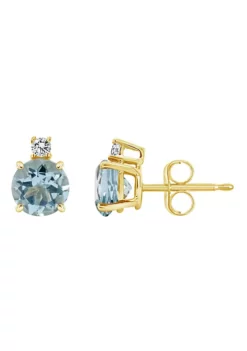 Wholesale 🎉 14K Gold 6mm Round Aquamarine Diamond Accent Earrings by Belk & Co. 🧨 -DealsBelk & Co. Store Belk 23446