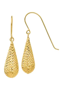Promo ๐ 14K Yellow Gold Diamond Cut Puff Tear Drop Dangle Earrings by Belk & Co. โจ