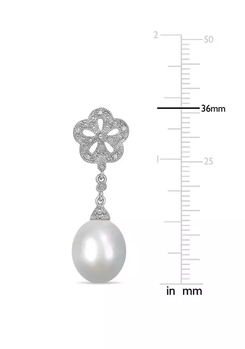 Wholesale 🛒 Pearl and 1/10 ct. t.w. Diamond Floral Vintage Drop Earrings in Sterling Silver by Belk & Co. 🔥 2 Wholesale 🛒 Pearl and 1/10 ct. t.w. Diamond Floral Vintage Drop Earrings in Sterling Silver by Belk & Co. 🔥 - Image 2