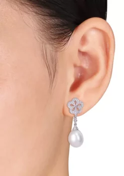 Wholesale 🛒 Pearl and 1/10 ct. t.w. Diamond Floral Vintage Drop Earrings in Sterling Silver by Belk & Co. 🔥 6 Wholesale 🛒 Pearl and 1/10 ct. t.w. Diamond Floral Vintage Drop Earrings in Sterling Silver by Belk & Co. 🔥 -DealsBelk & Co. Store Belk 23453