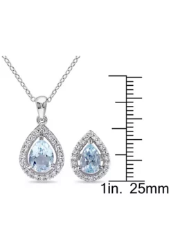 Coupon 🎁 Lab Created 2-Piece Set of 3.9 ct. t.g.w. Sky Blue Topaz and Created White Sapphire Teardrop Halo Pendant with Chain and Stud Earrings in Sterling Silver by Belk & Co. 🔔 -DealsBelk & Co. Store Belk 23457