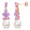 Best Pirce ⭐ Amethyst, White Topaz and Rose de France and 8.5 - 9 MM White Cultured Freshwater Pearl Drop Earrings in 18k Rose Gold Plated Sterling Silver by Belk & Co. ❤️