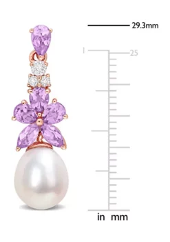 Best Pirce ⭐ Amethyst, White Topaz and Rose de France and 8.5 - 9 MM White Cultured Freshwater Pearl Drop Earrings in 18k Rose Gold Plated Sterling Silver by Belk & Co. ❤️ -DealsBelk & Co. Store Belk 23467