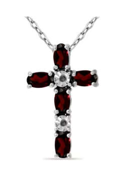 Promo 🥰 1.26 ct. t.w. Garnet and Diamond Cross Necklace, Sterling Silver by Belk & Co. 👏 -DealsBelk & Co. Store Belk 2347