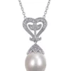 Best deal 🧨 10-10.5 Millimeter Cultured Freshwater Pearl and Diamond Heart Pendant with Chain in Sterling Silver by Belk & Co. 👏
