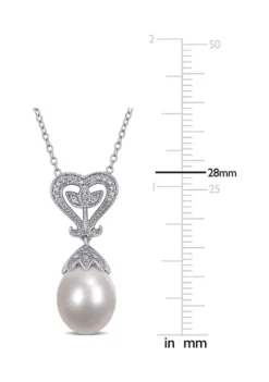 Best deal 🧨 10-10.5 Millimeter Cultured Freshwater Pearl and Diamond Heart Pendant with Chain in Sterling Silver by Belk & Co. 👏 -DealsBelk & Co. Store Belk 23471