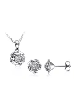 Brand new 🛒 2-Piece Set 1/10 ct. t.w.Diamond Floral Necklace and Stud Earrings In Sterling Silver by Belk & Co. 💯