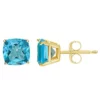 Best Sale 😀 14K Yellow Gold 6mm Cushion Blue Topaz Stud Earrings by Belk & Co. 🔔