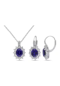 New 🌟 2-Piece Created Blue and White Sapphire and Diamond Halo Necklace and Earrings in Sterling Silver by Belk & Co. 😍 -DealsBelk & Co. Store Belk 2359