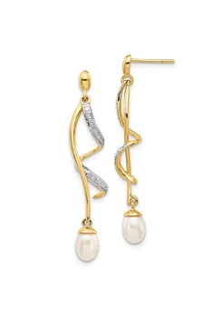 Brand new ❤️ 0.01 ct. t.w. Diamond and 6-7mm White Round Freshwater Cultured Pearl Dangle Earrings in 14K Yellow Gold by Belk & Co. ⌛
