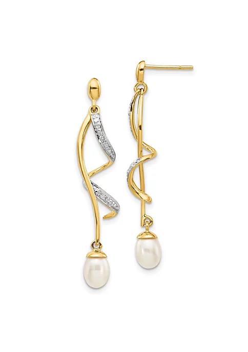 Brand new ❤️ 0.01 ct. t.w. Diamond and 6-7mm White Round Freshwater Cultured Pearl Dangle Earrings in 14K Yellow Gold by Belk & Co. ⌛ 5 Brand new ❤️ 0.01 ct. t.w. Diamond and 6-7mm White Round Freshwater Cultured Pearl Dangle Earrings in 14K Yellow Gold by Belk & Co. ⌛ - Image 5