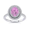 Outlet 🧨 Lab Created 1 1/2cttw Oval Shape Created Pink Sapphire and Double Halo Diamond Ring In Sterling Silver by Belk & Co. ❤️