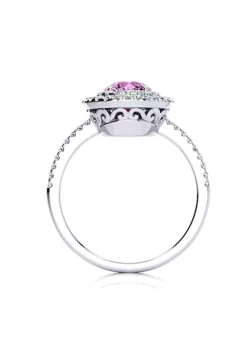 Outlet 🧨 Lab Created 1 1/2cttw Oval Shape Created Pink Sapphire and Double Halo Diamond Ring In Sterling Silver by Belk & Co. ❤️ -DealsBelk & Co. Store Belk 23631