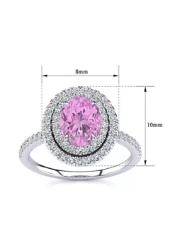 Outlet 🧨 Lab Created 1 1/2cttw Oval Shape Created Pink Sapphire and Double Halo Diamond Ring In Sterling Silver by Belk & Co. ❤️ -DealsBelk & Co. Store Belk 23632