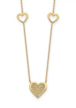 Best Sale ๐ฅฐ 14K Yellow Gold Polished and Filigree Heart Stations with 1 Inch Extension Necklace by Belk & Co. ๐