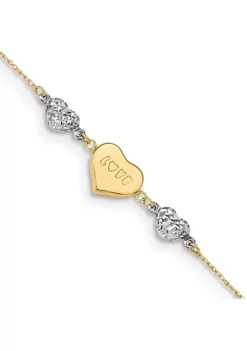 Best deal 🔔 14K Two Tone Diamond Cut Puffed Heart LOVE 9 Inch Plus 1 Inch Extension Anklet by Belk & Co. ⭐ -DealsBelk & Co. Store Belk 23661