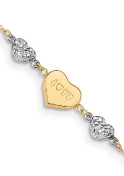 Best deal 🔔 14K Two Tone Diamond Cut Puffed Heart LOVE 9 Inch Plus 1 Inch Extension Anklet by Belk & Co. ⭐ -DealsBelk & Co. Store Belk 23662