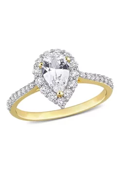 Top 10 ⌛ Lab Created Created White Sapphire Halo Teardrop Ring in Yellow Plated Sterling Silver by Belk & Co. 👍 -DealsBelk & Co. Store Belk 23687