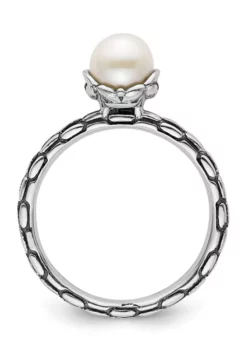 Coupon 🧨 Sterling Silver Stackable Expressions Polished Patterned White Freshwater Cultured Pearl Ring by Belk & Co. ❤️ -DealsBelk & Co. Store Belk 23702