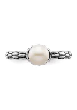 Coupon 🧨 Sterling Silver Stackable Expressions Polished Patterned White Freshwater Cultured Pearl Ring by Belk & Co. ❤️ -DealsBelk & Co. Store Belk 23704