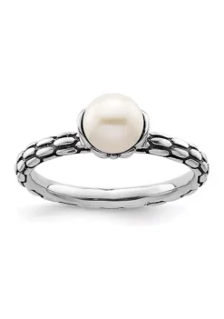 Coupon 🧨 Sterling Silver Stackable Expressions Polished Patterned White Freshwater Cultured Pearl Ring by Belk & Co. ❤️ -DealsBelk & Co. Store Belk 23706