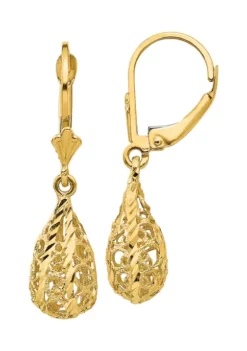 Budget ๐ 14K Yellow Gold Polished and Diamond-Cut Filigree Dangle Leverback Earrings by Belk & Co. ๐